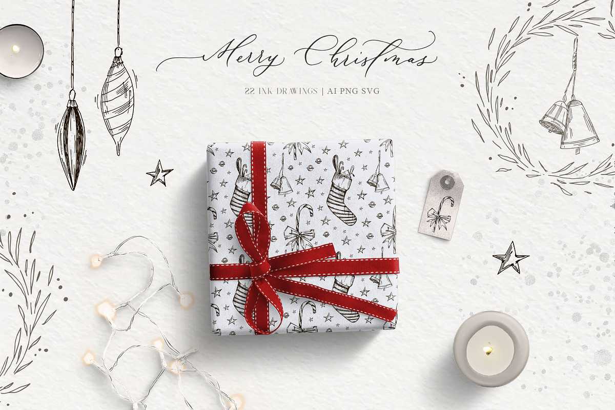 Christmas vintage line illustrations, a Decorative Illustration by Summer Nightingale Art (Photo 1 of 7)