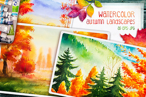 Autumn watercolor landscapes