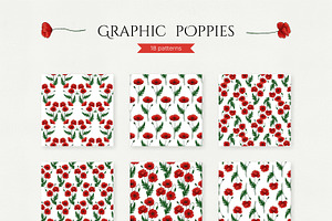 Graphic Poppies. Vector Set.