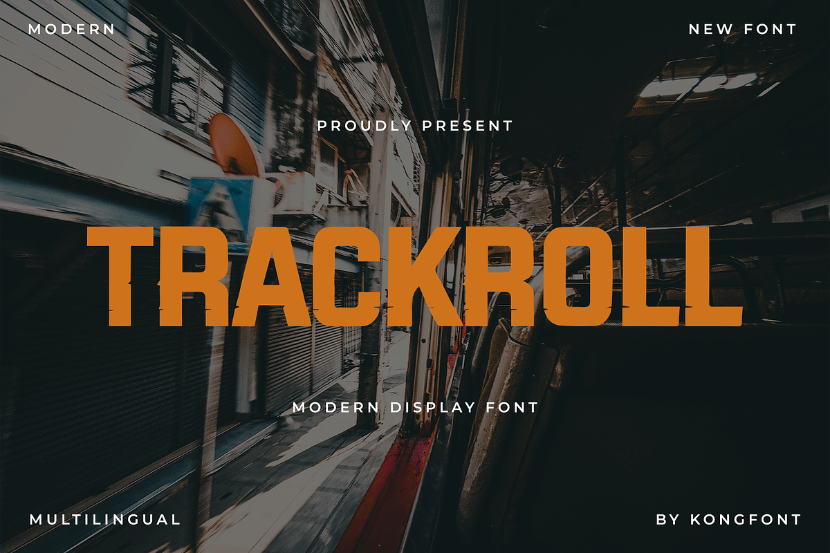 Trackroll – Modern Display Font, a Sans Serif Font by overlaytemplates (Photo 1 of 5)