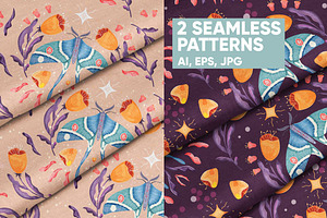 Moths, Graphics And Seamless Pattern