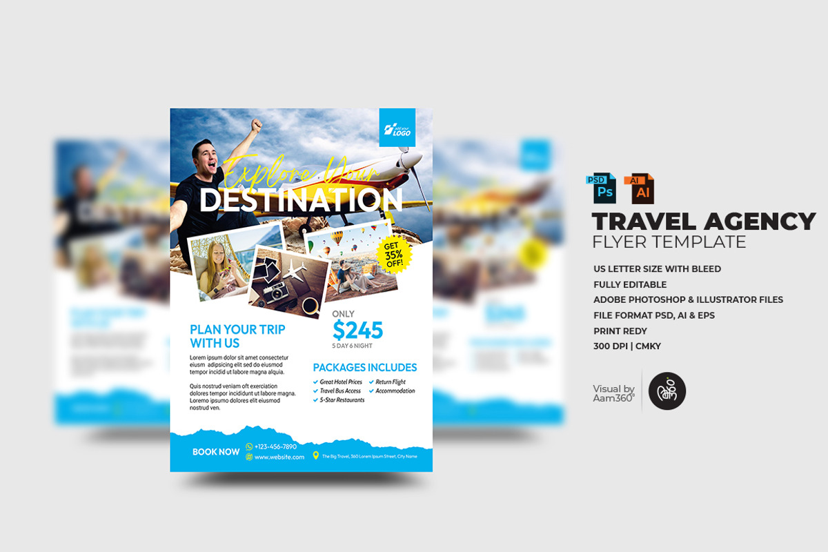 Travel Agency Flyer Template, a Flyer Template by Aam360 (Photo 1 of 3)