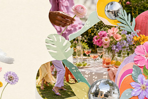 Garden disco party scene with flower, a Photo by Dvoevnore photos