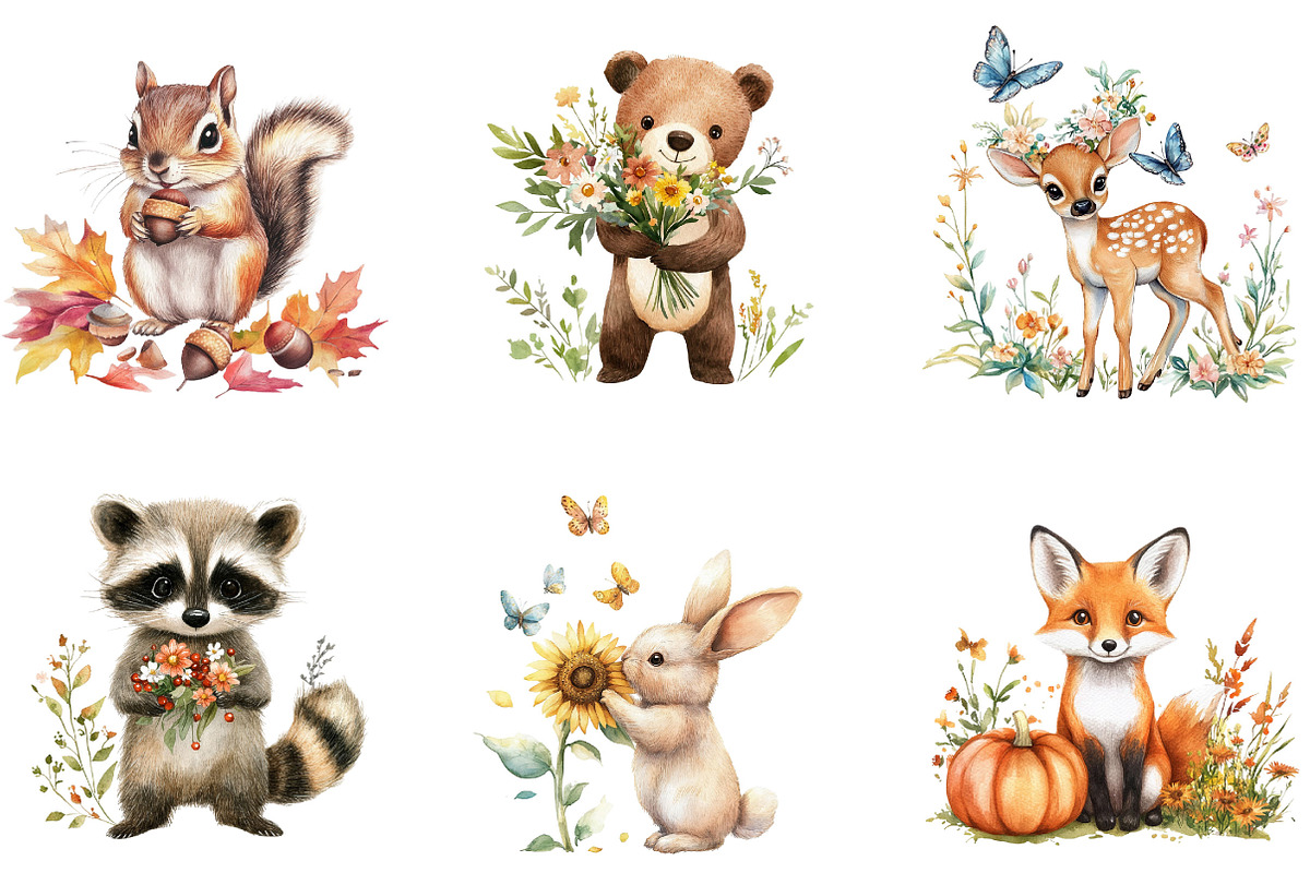 Little Woodland Friends Clipart, a Seasonal Illustration by Designking (Photo 3 of 5)