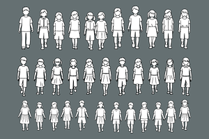 Children Front View Vector Set, a Person Illustration by MkStudio