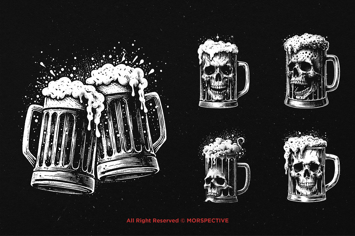 10 Bundle Dark Art Beer Mug Skull, an Illustration by Morspective (Photo 3 of 7)