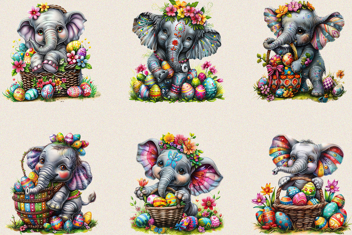 Easter Elephant Clipart Bundle., an Illustration by SVGArt (Photo 2 of 8)