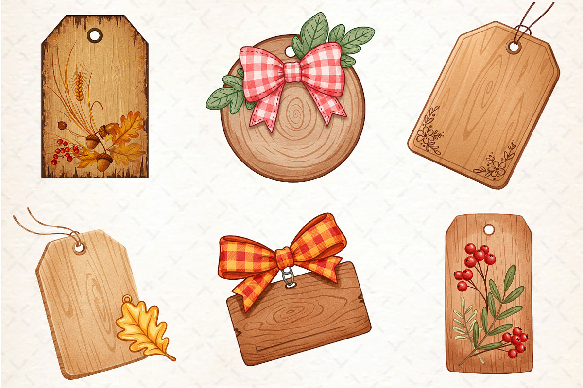 Vintage Wooden Autumn Tags Clipart, an Illustration by Libby Wishes (Photo 2 of 10)