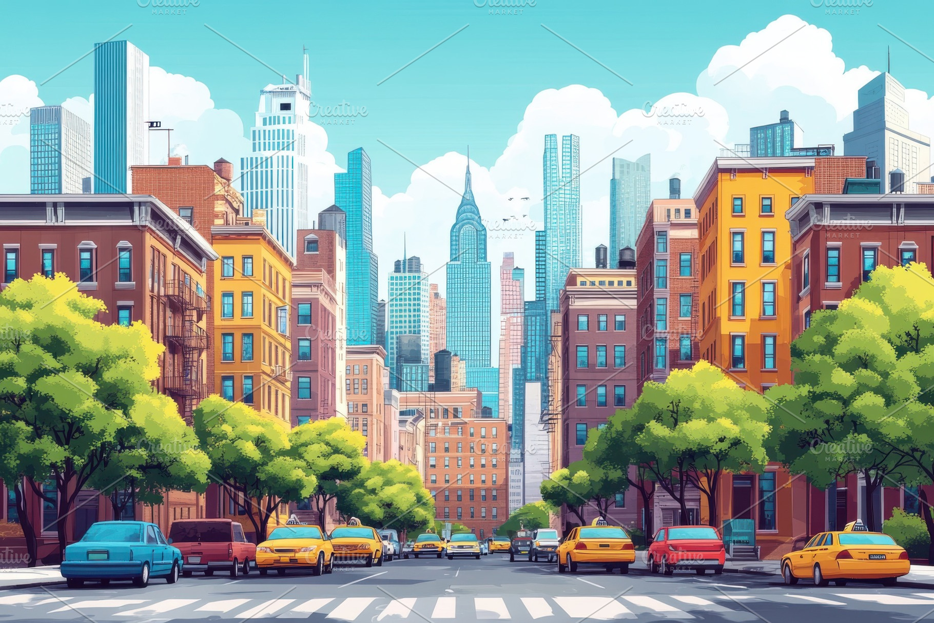 New York City street scene with yell, a Photo by Pixeness Studio
