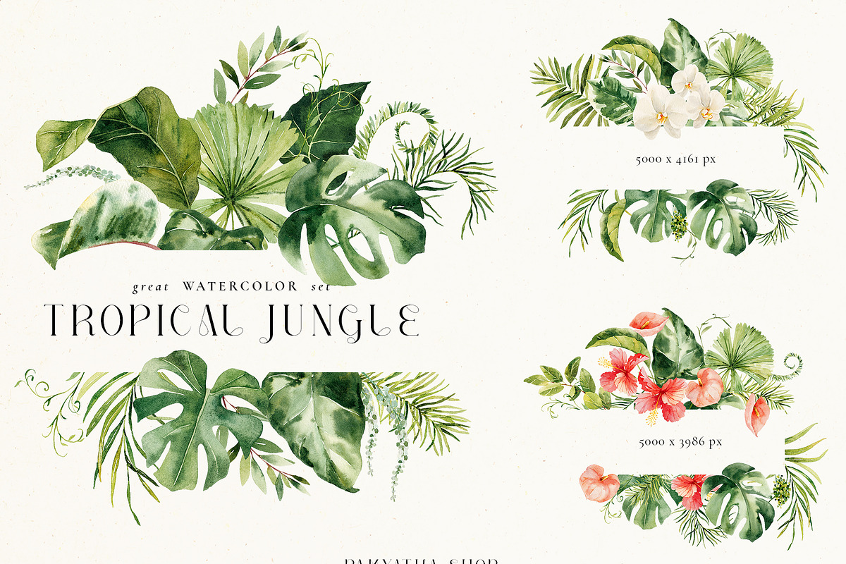 Tropical jungle - watercolor set, a Decorative Illustration by Pamyatka Shop (Photo 26 of 27)