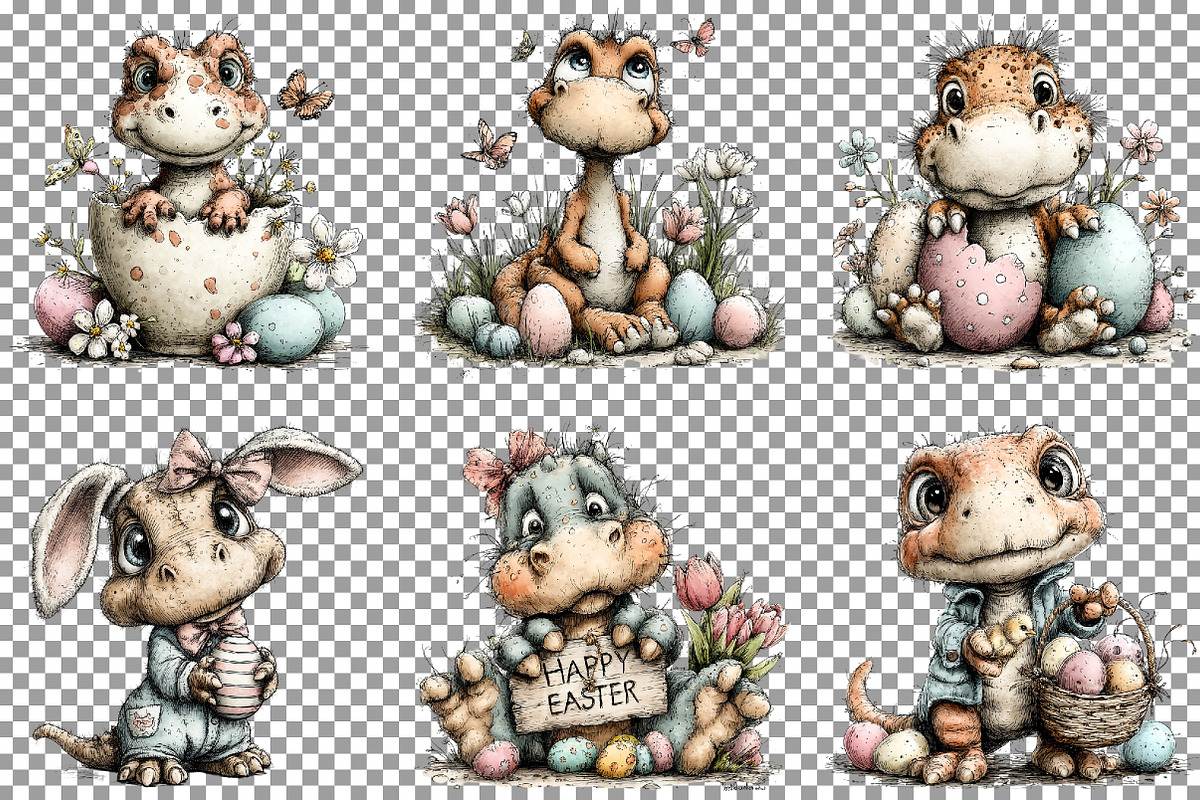 Watercolor Easter Dinosaur Clipart, an Illustration by Sublimation Artist (Photo 3 of 7)