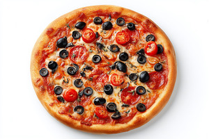 A top view of pizza featuring tomato, a Food & Drink Photo by ZinetroN