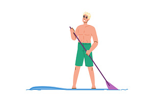 Smiling man paddle boarding in ocean, a Sport Illustration by pikepicture
