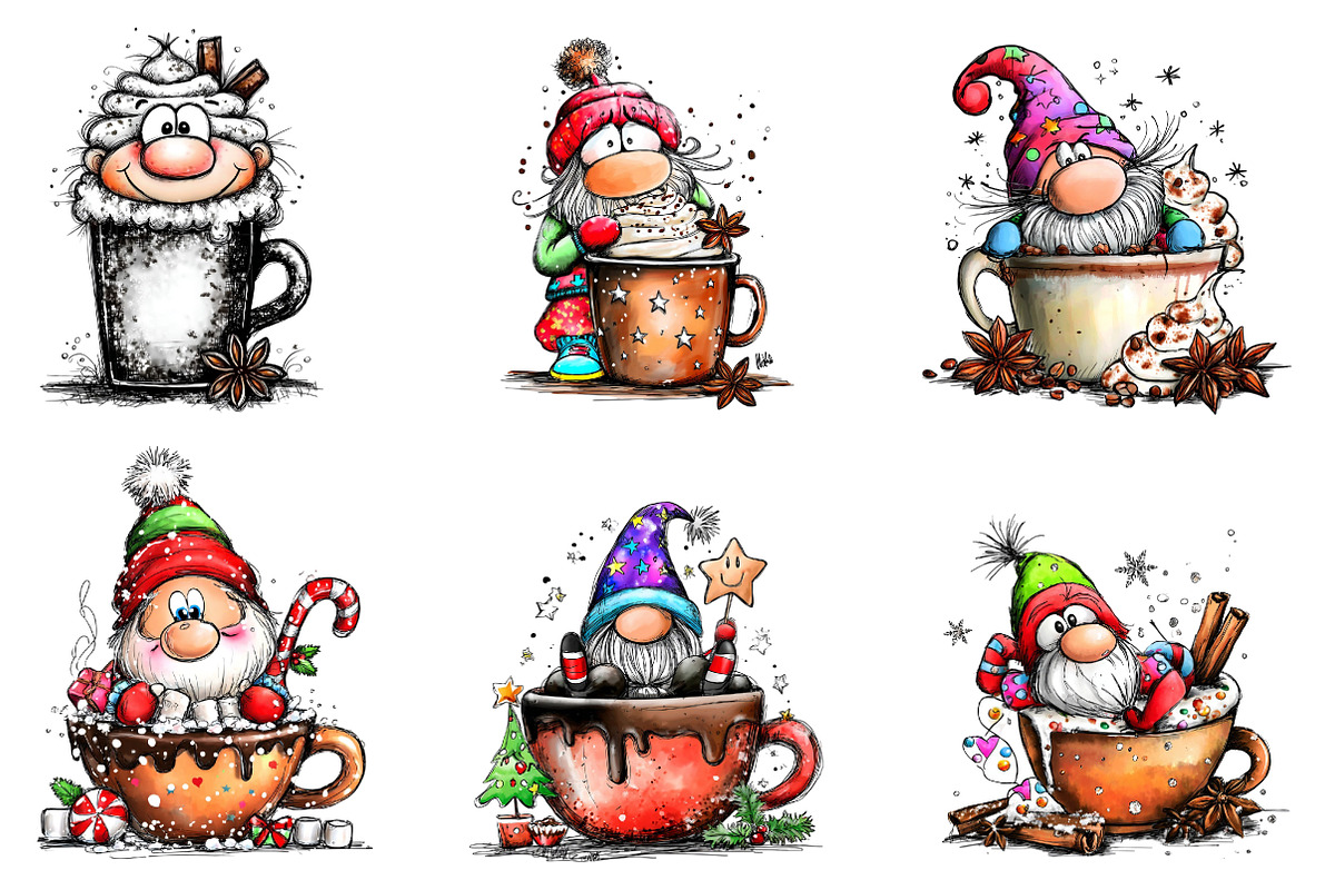 Gnome Coffee Cup Watercolor Clipart, an Illustration by CreationArt (Photo 5 of 5)