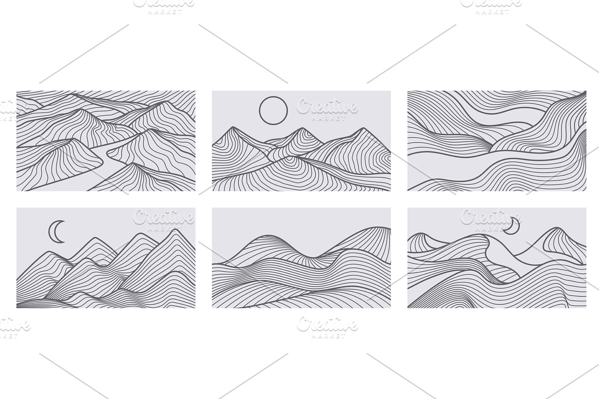 Line mountain landscape. Linear, an Illustration by winwin.art