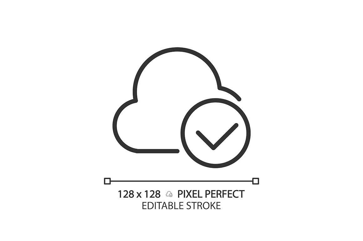 Cloud with check mark pixel perfect, an Icon by IMG Visuals