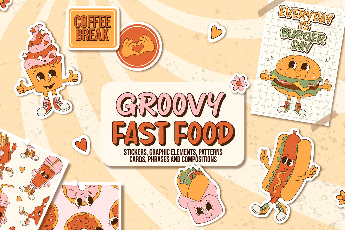Groovy Fast Food Collection, a Food Illustration by Alla's Creations (Photo 1 of 15)