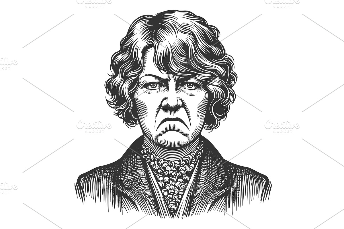 Angry Woman in Vintage Etching Style, a Person Illustration by AlexArt