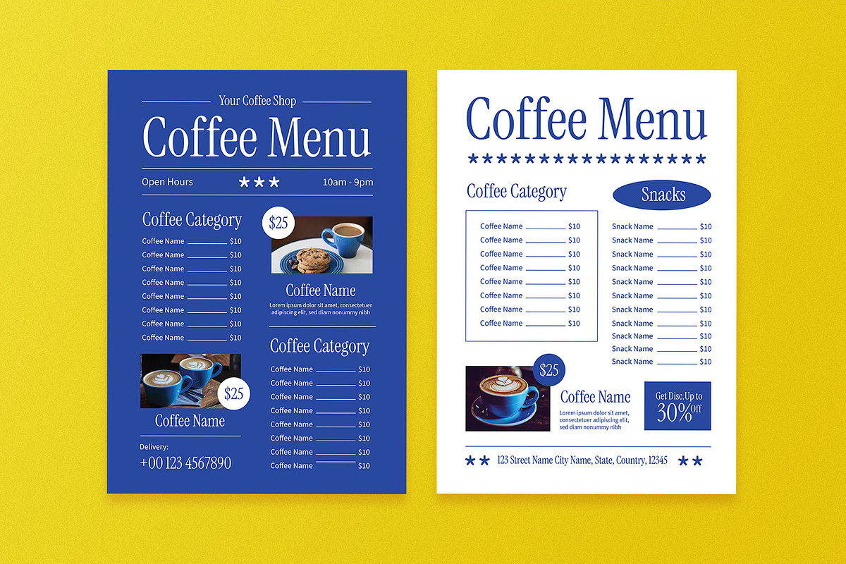 Blue Modern Coffee Shop Food Menu, a Flyer Template by Aiyari Graphic (Photo 3 of 3)