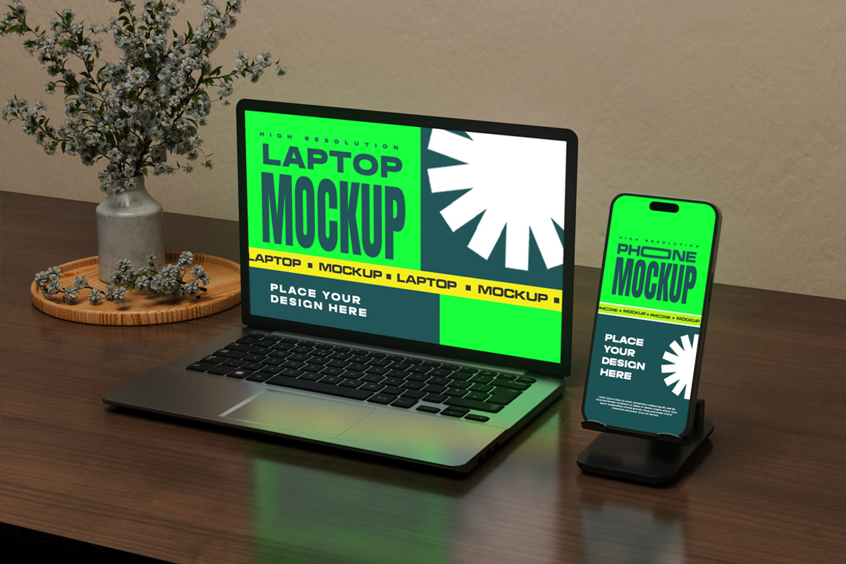 Laptop & Phone Mockup, a Mockup by Mockupnine (Photo 4 of 7)