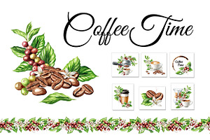 Coffee Time. Watercolor hand drawn, a Food Illustration by Daria Ustiugova