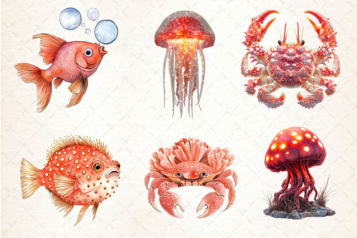 Red Ocean Animals Clipart, an Illustration by Dream Creation (Photo 4 of 6)
