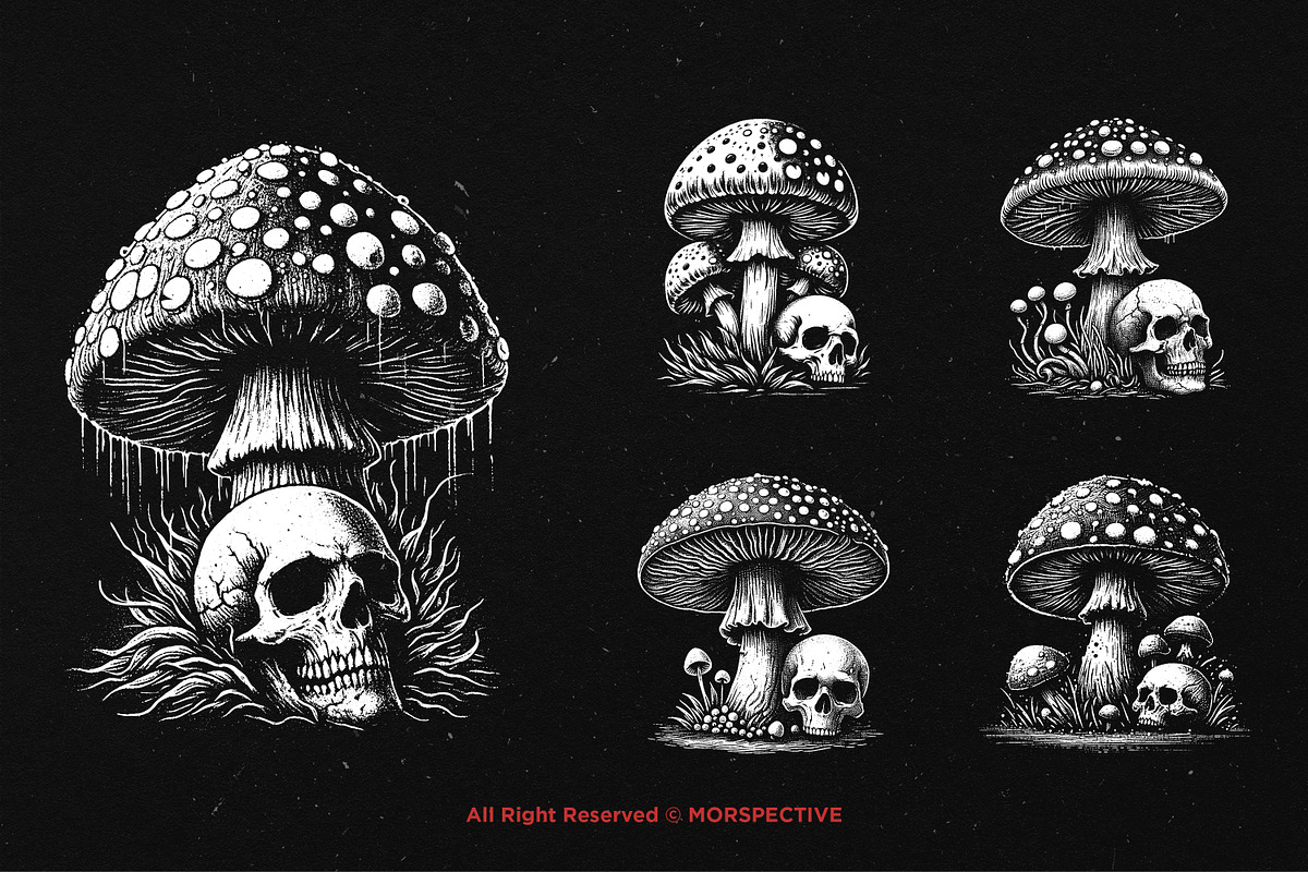 10 Bundle Dark Art Skull Mushroom, an Illustration by Morspective (Photo 3 of 7)