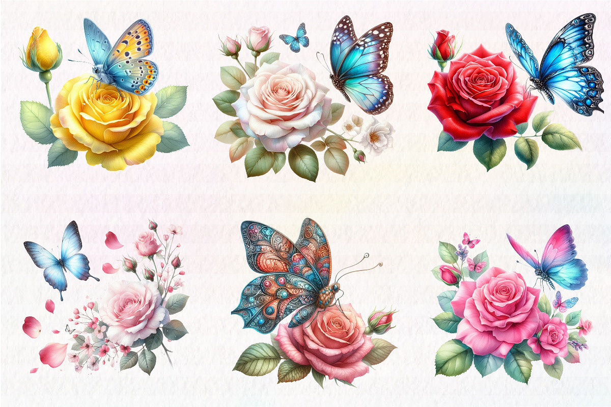 Watercolor Butterfly and Roses, an Illustration by CreationArt (Photo 6 of 6)