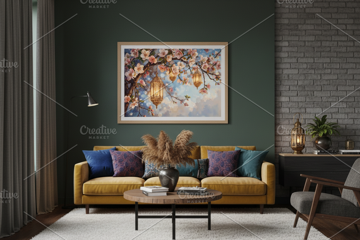 Cherry Blossom Lanterns – Watercolor, a Background Graphic by Floraphoria (Photo 6 of 11)