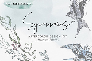 Sparrows Watercolor & Ink Design Kit