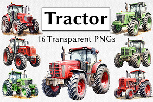 Tractor Watercolor Clipart