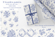 Vintage Seamless Patterns Blue Toile, a Pattern Graphic by ON_lineart_store (Thumbnail 2 of 10)