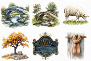 Watercolor English Village Clipart, an Illustration by Craft Nest (Thumbnail 3 of 6)