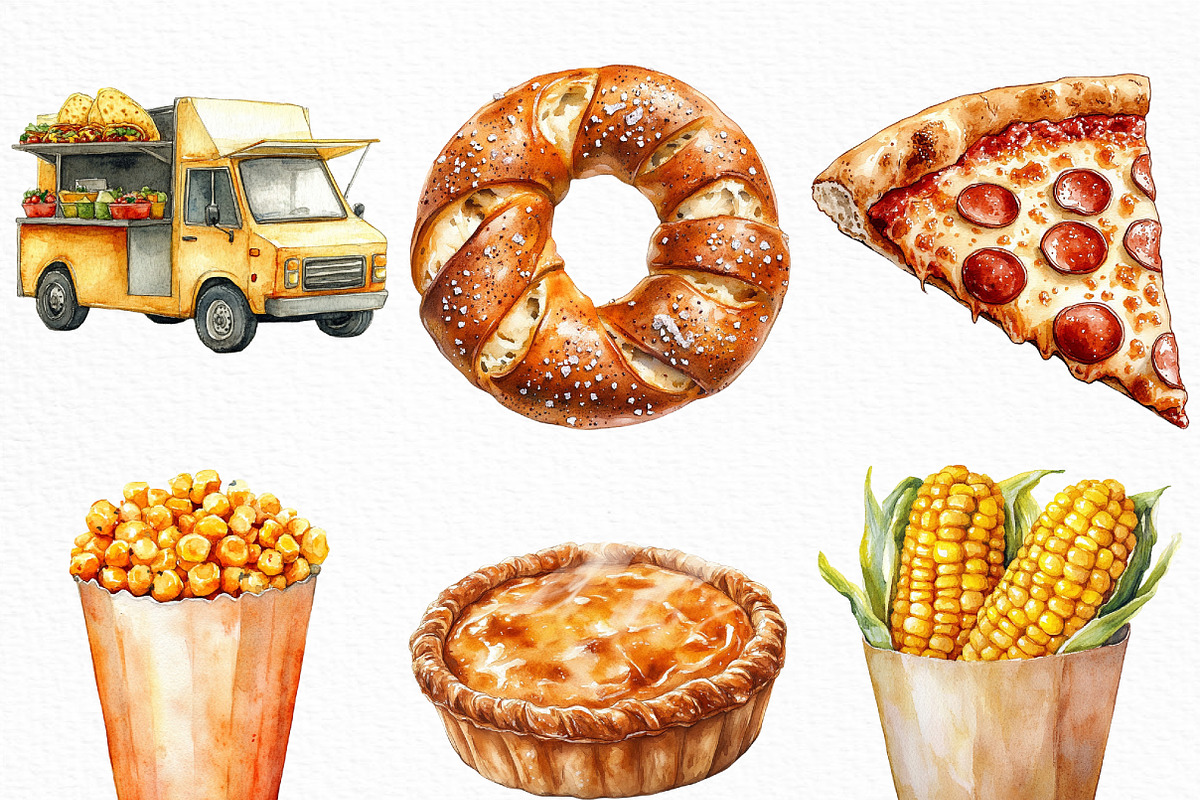 Watercolor Street Food Clipart, an Illustration by Craft Nest (Photo 2 of 6)