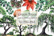 Green Trees and Leaves Clipart, an Illustration by Libby Wishes (Thumbnail 1 of 3)