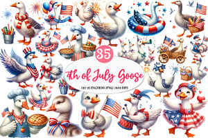 4th of July Goose Clipart PNG, an Illustration by Watercolor design