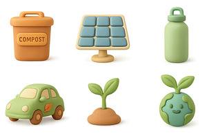 Eco icon set with compost bin, solar, an Illustration by Dvoevnore photos
