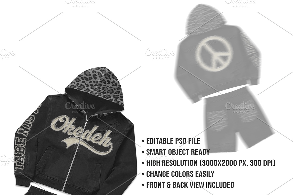 Distressed Zip Hoodie Set Mockup PSD, a Hoody Mockup by std.badboy (Photo 4 of 4)
