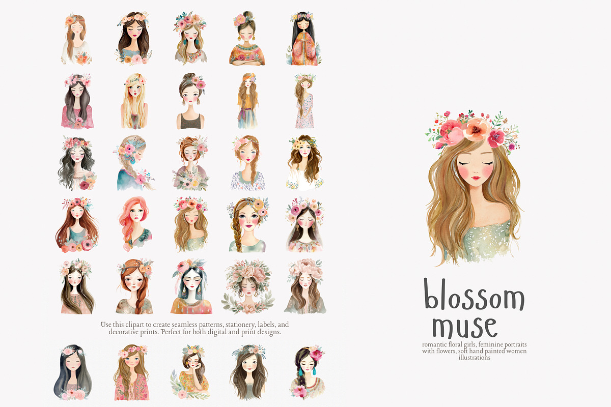 Watercolor boho women clipart set, a Decorative Illustration by Patishop Art (Photo 8 of 11)