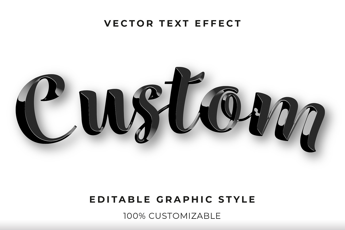 Black Glossy Script 3D Text Effect