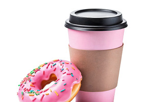 paper coffee cup and donut, a Food & Drink Photo by itakdalee
