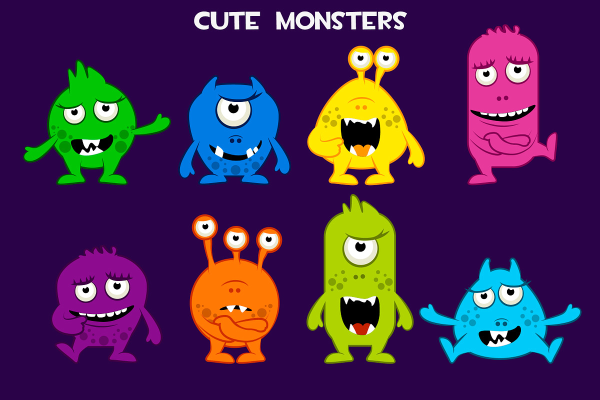 Vector collection of cute Monsters, an UI Kit Template by BabySofja (Photo 4 of 4)