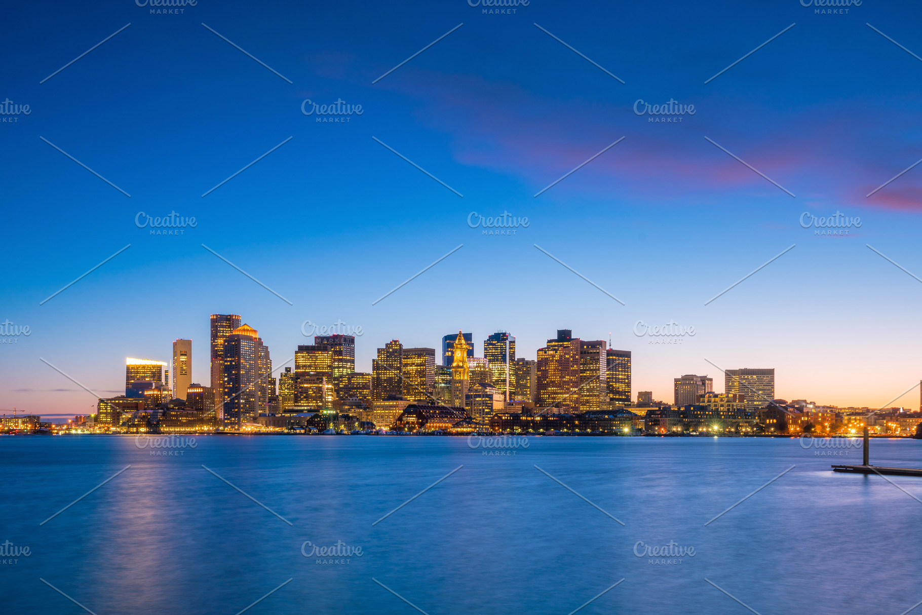 Panorama view of Boston skyline with skyscrapers at twilight in, an Architecture Photo by f11photo