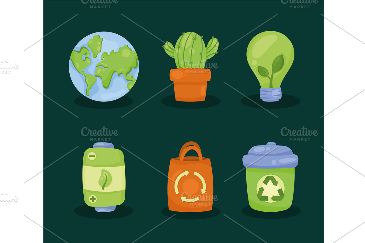 six eco friendly icons, an Object Illustration by studiogstock