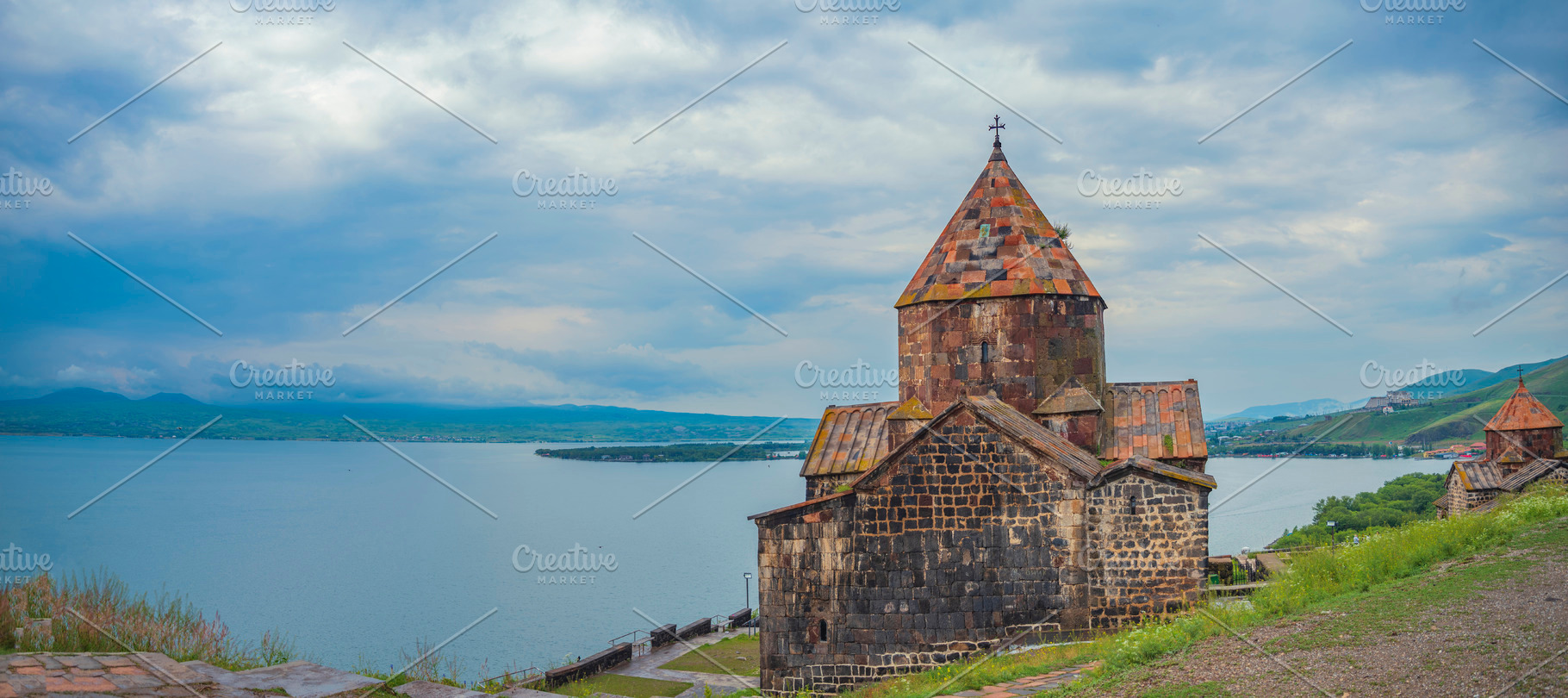 Ancient Sevanavank monastery against Lake Sevan in Armenia with, a Photo by Pictures for you!!!!!!!!!