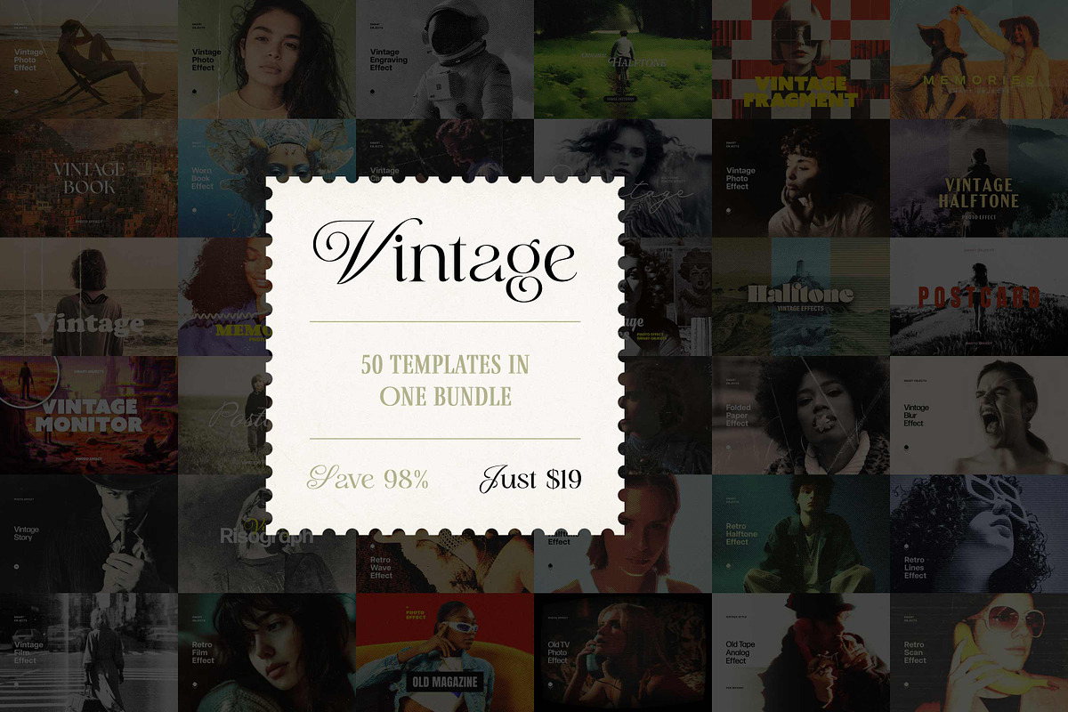 50 in 1 Vintage Effects Bundle, a Layer Style Add-On by pixelbuddha.net (Photo 1 of 54)