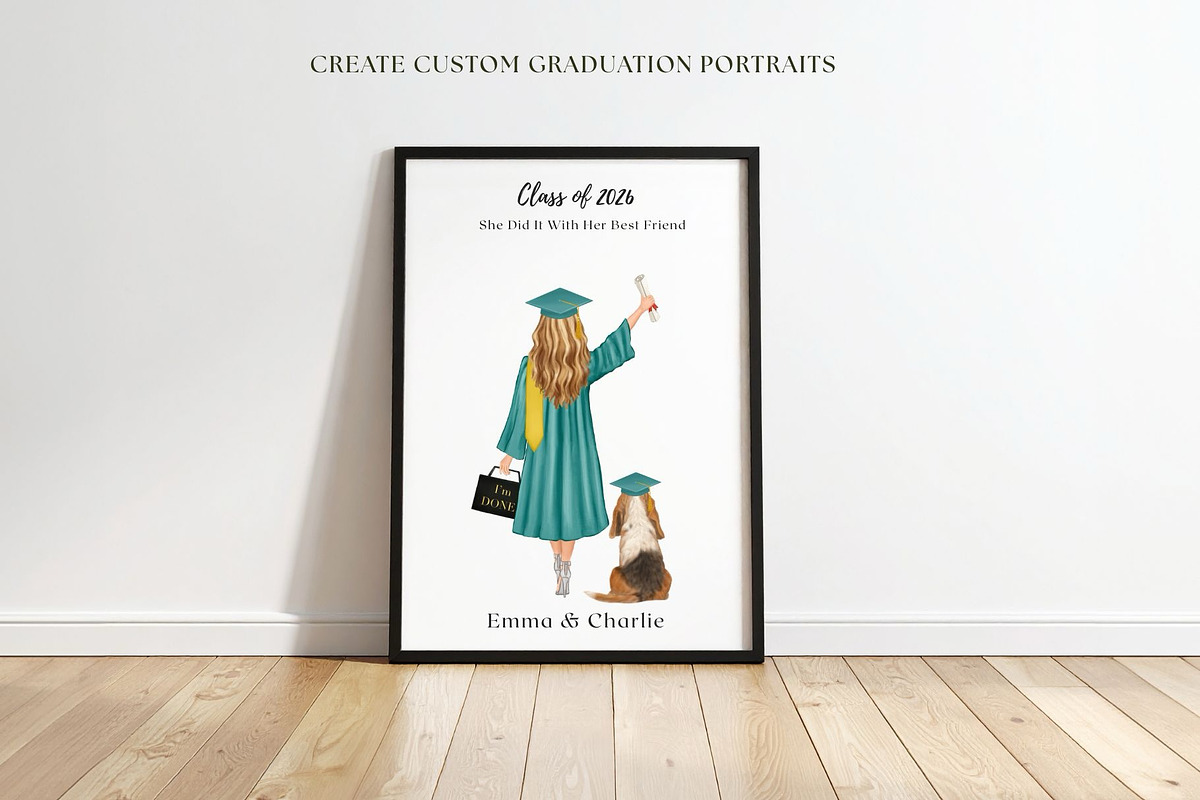 Graduation Girl with Dog Clipart Set, a Person Illustration by ColorfulPT (Photo 3 of 9)