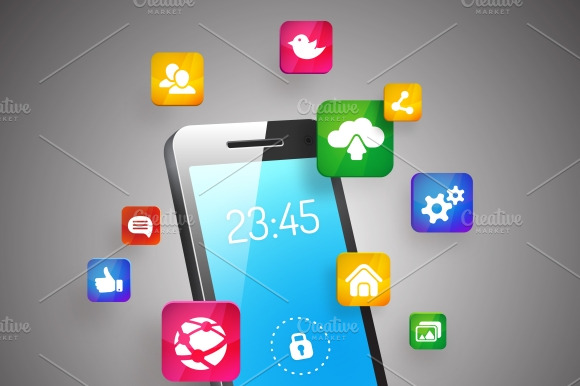 Smartphone With Clouds And App Icons