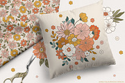Retro Flowers groovy pattern&clipart, a Background Graphic by Cozy pattern shop (Thumbnail 5 of 10)