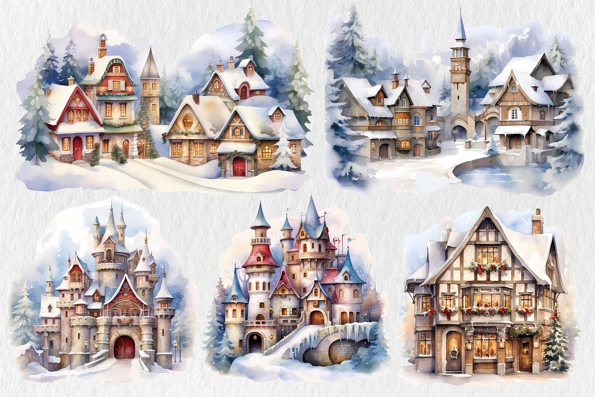 Christmas Village Clipart Design, an Illustration by Moon Studio (Photo 3 of 11)